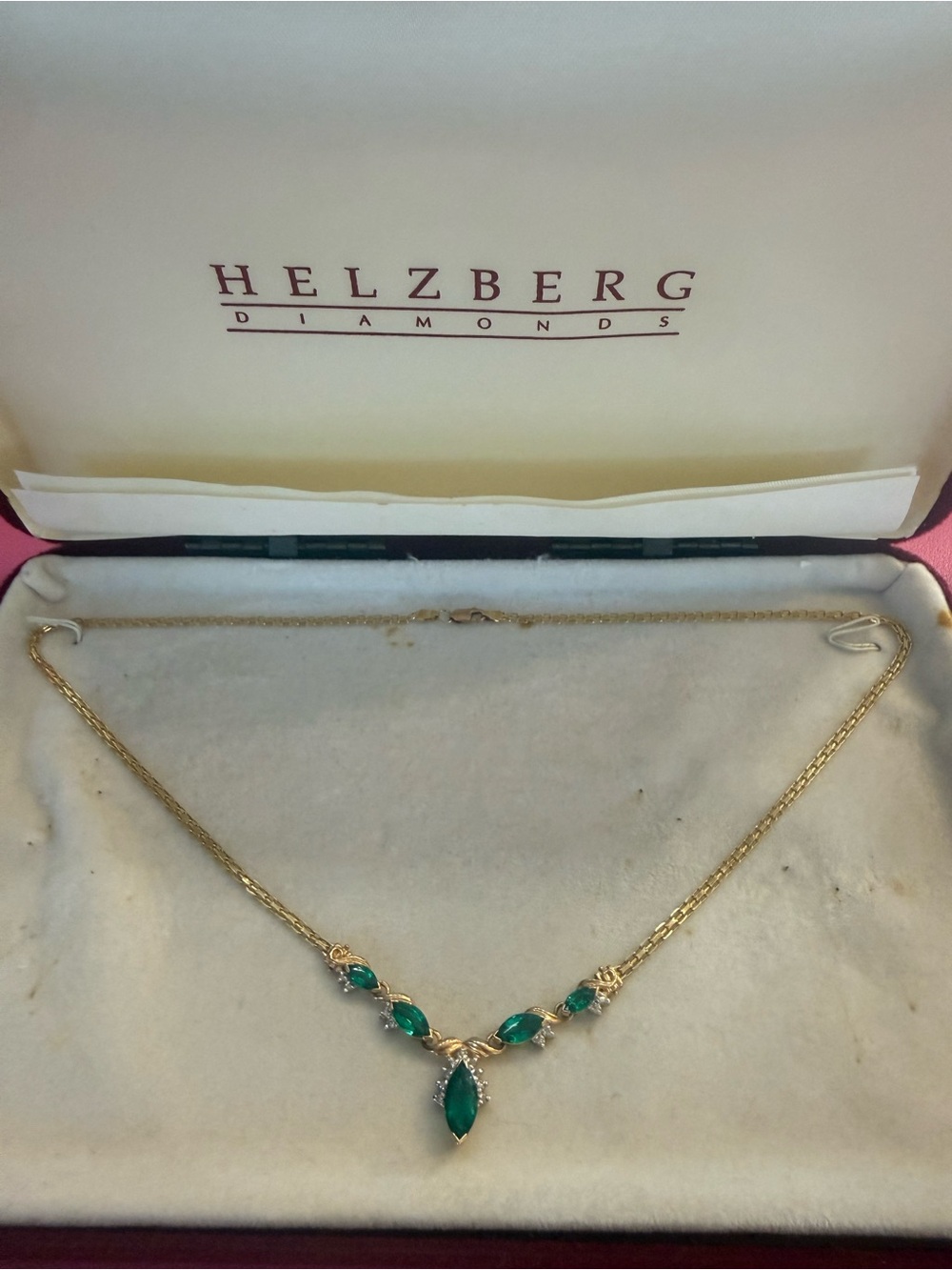 Helzberg Diamonds Gold Necklace with Emerald-Green Marquise Gems